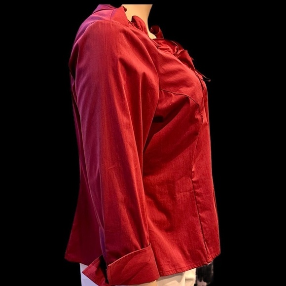 Igigi Aurelia Blouse Plus Size 22 Red Ruffled Neck Turn-Up Cuffs Button Up NWT - Picture 2 of 14